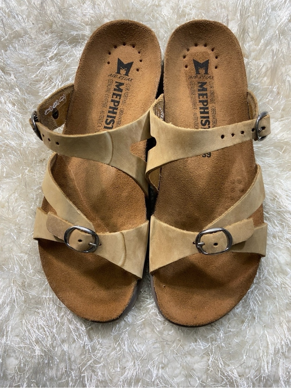 Mephisto Tan Leather Cork Sandals EU 39 US 9 Made in France